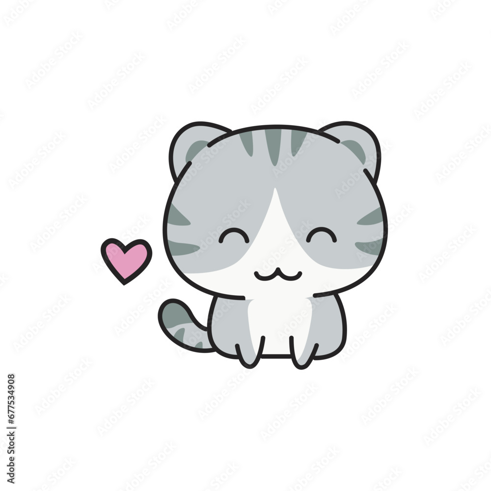 Naklejka premium vector cute gray kitten flat design