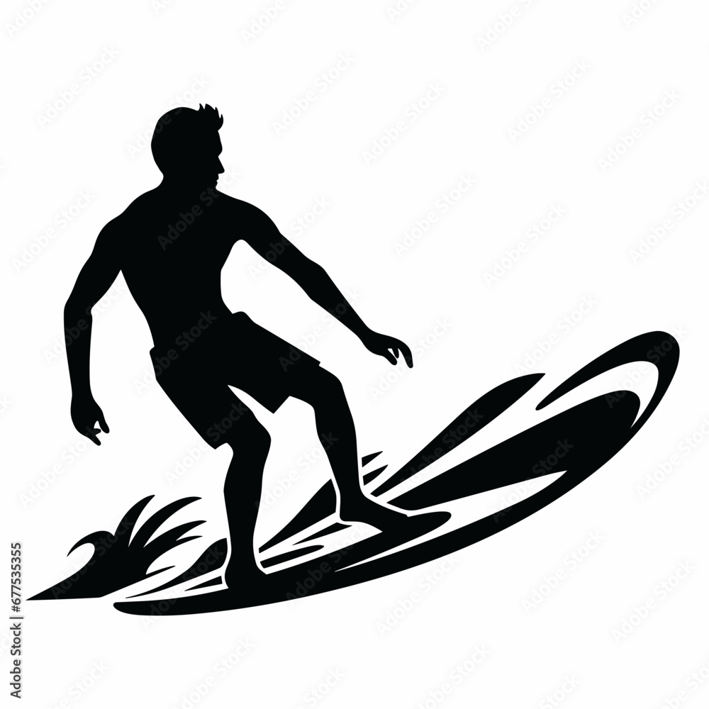 Surfer black icon on white background. Surfer silhouette Surfer black icon on white background. Surfer silhouette