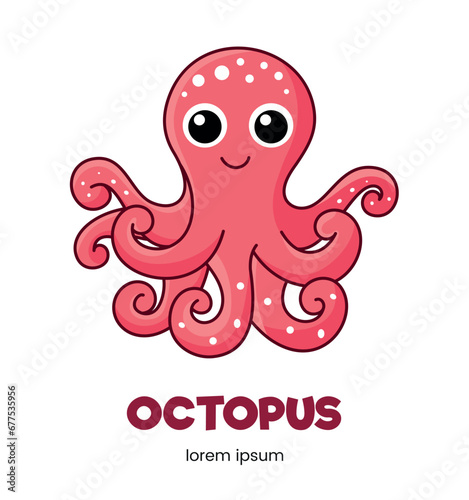 Cute octopus children illustration of sea creature in vector