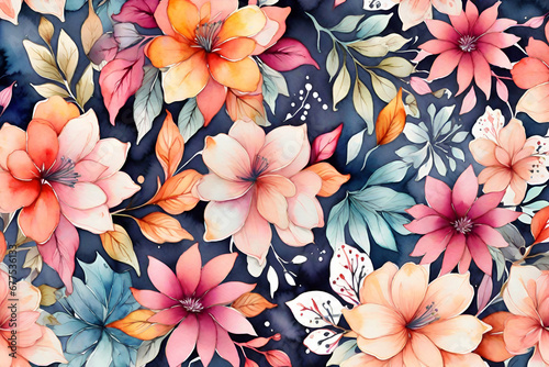 watercolor flowers with colorful botanical leaf background