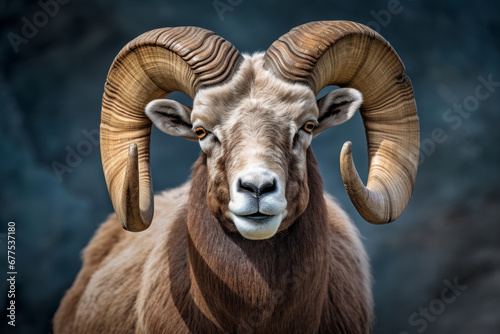 Close up portrait of a bighorn ram