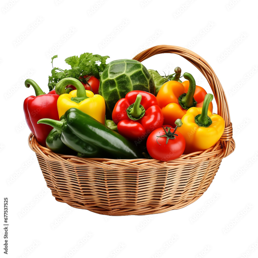 Basket full of vegetables isolated on transparent background