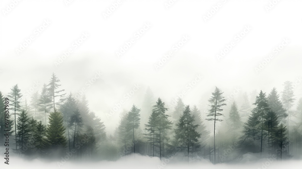 summer scene fog panorama fog illustration nature tree, grass clouds, forest sun summer scene fog panorama fog