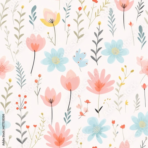 seamless floral pattern of cute pastel flowers © dashtik