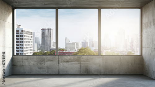 Concrete walls and windows with city views through them