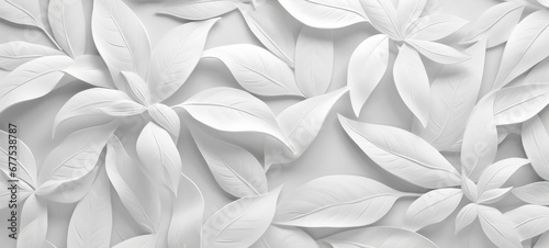 Fototapeta Naklejka Na Ścianę i Meble -  White geometric floral leaves 3d tiles wall texture background illustration banner panorama....
