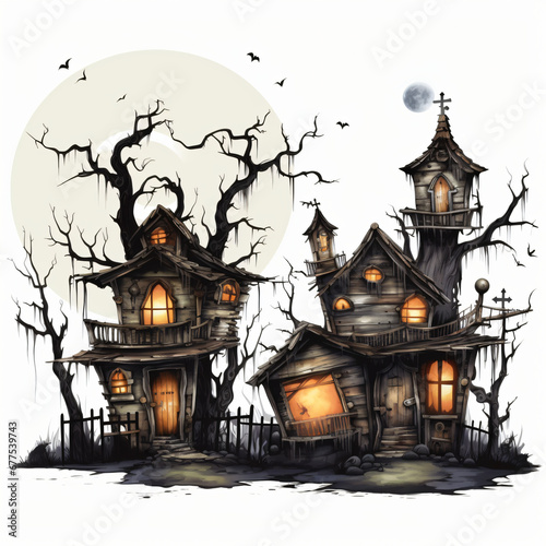 Spooky Cottages Clipart isolated on white background © UsamaR