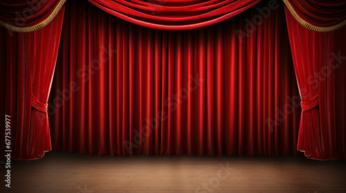 Stage backdrop and red curtains in theatre background