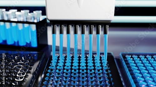 Photos ELISA, or enzyme-linked immunosorbent assay, is used in scientific research batch 3D rendering
