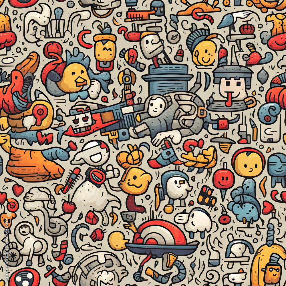seamless pattern of Doodle Art