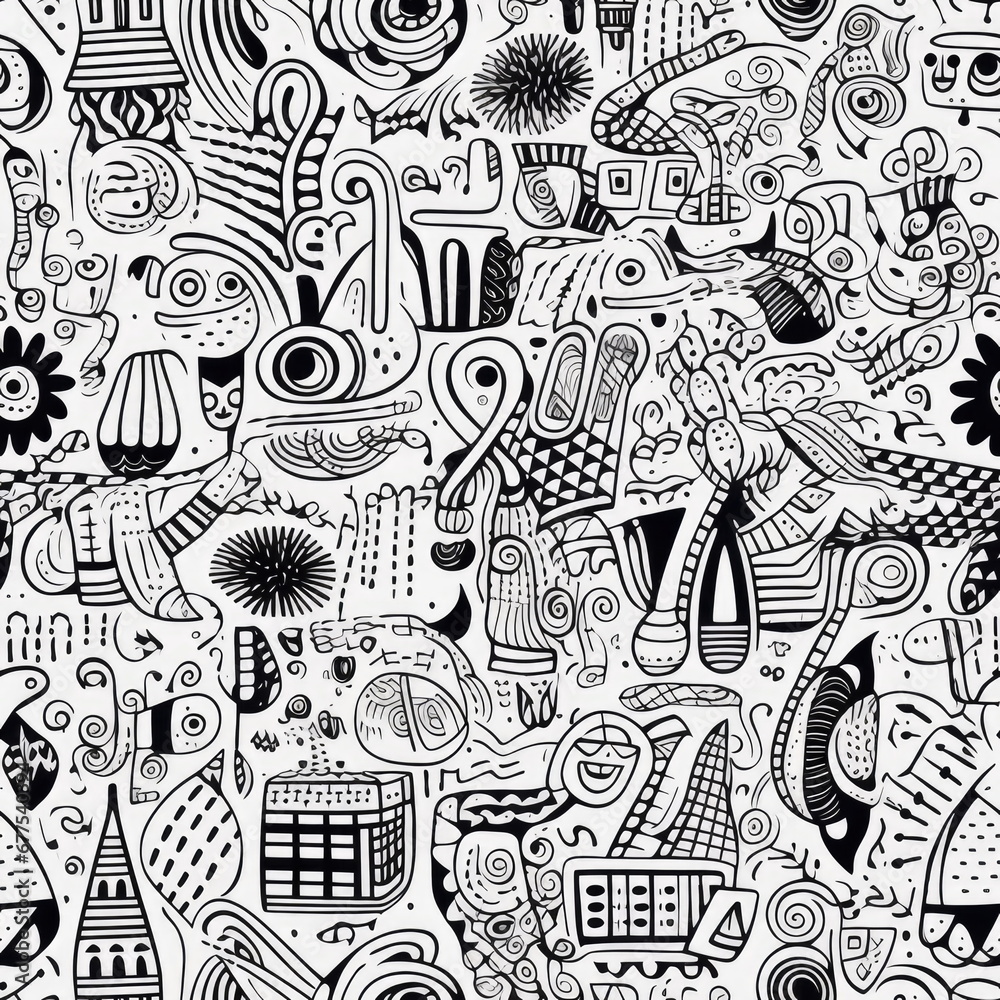 seamless pattern of Doodle Art, line drawing seamless pattern of Doodle Art, line drawing