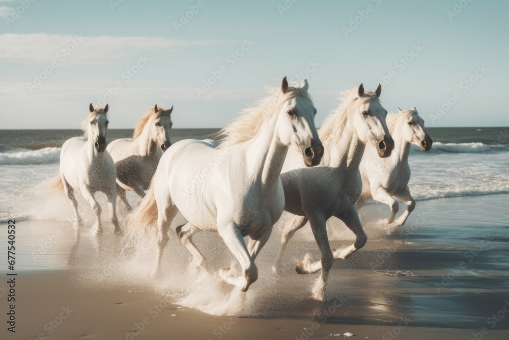 Obraz premium horses running on beach