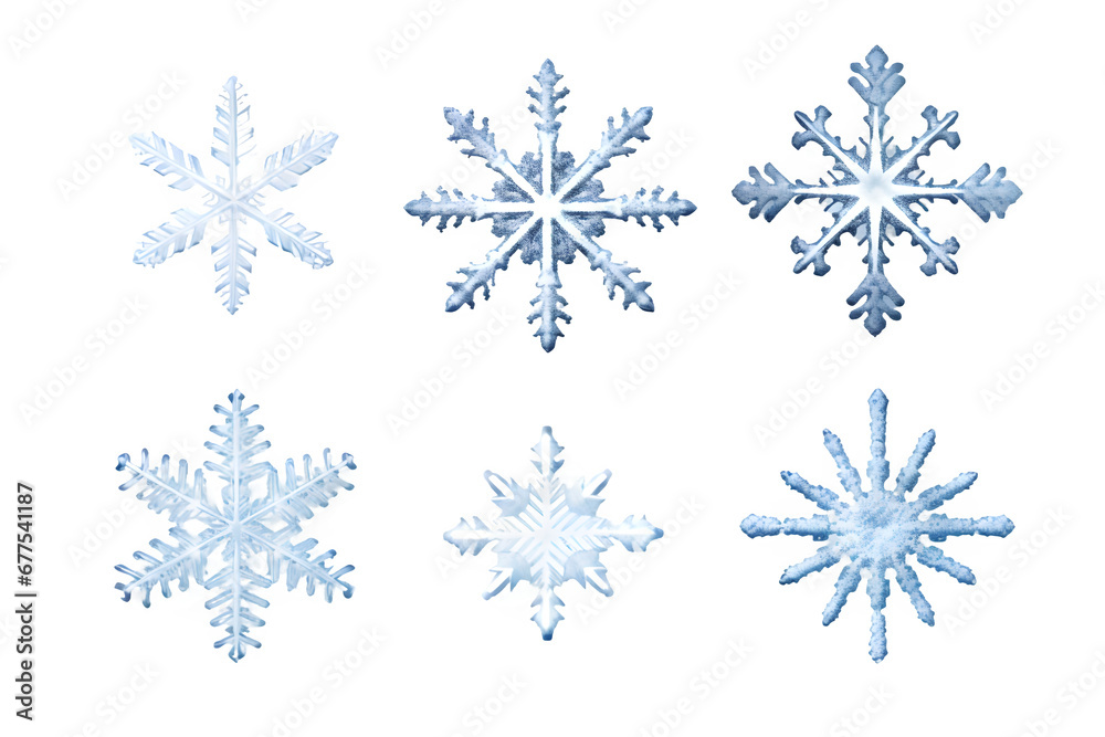 set of snowflakes on transparent background