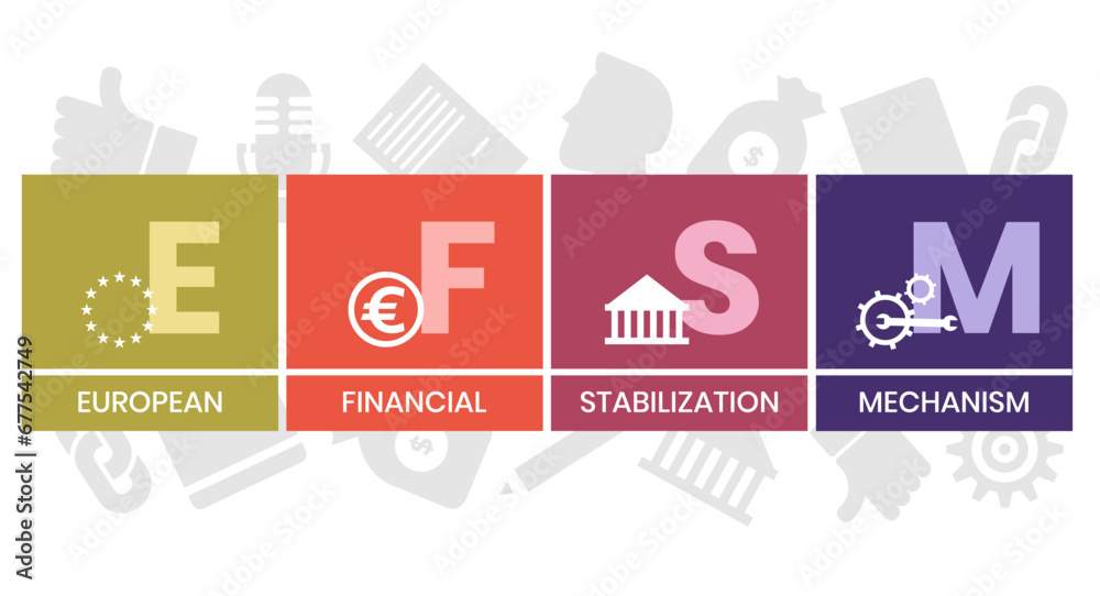 EFSM - european financial stabilisation mechanism acronym business concept background. vector illustration concept with keywords and icons. lettering illustration with icons for web banner, flyer - obrazy, fototapety, plakaty 