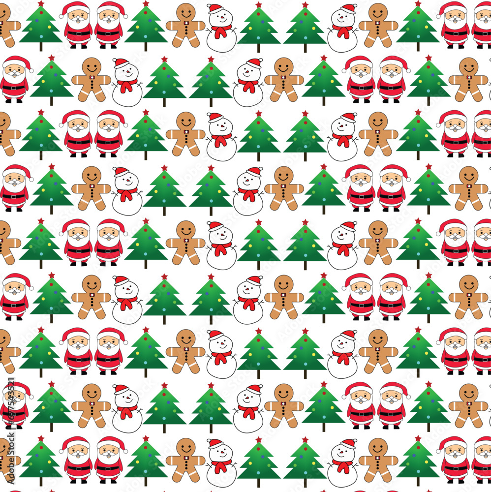 seamless pattern Christmas cute santa claus, snowman and tree seamless pattern Christmas cute santa claus, snowman and tree