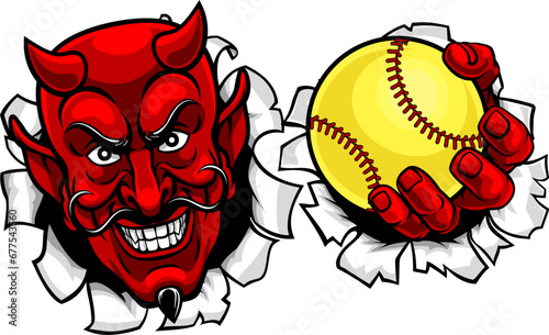 A devil man softball sports team cartoon mascot
