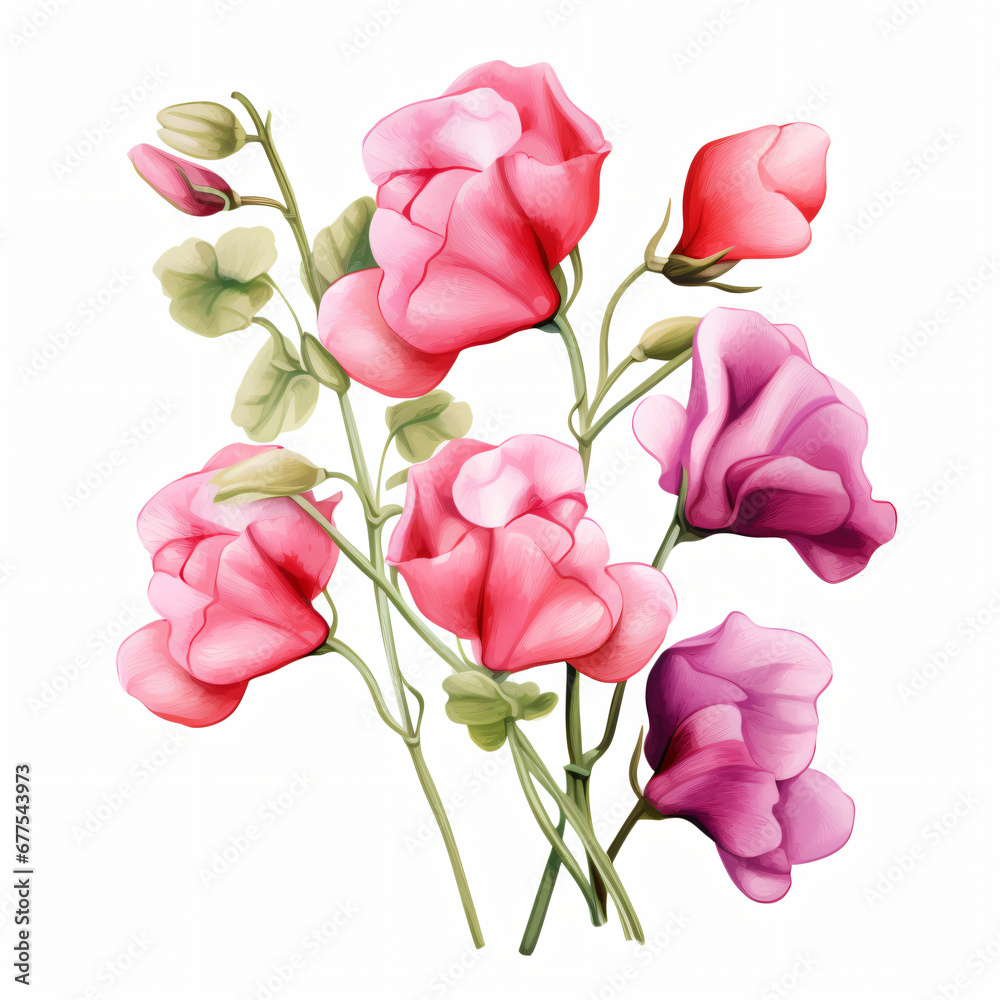 Sweet Pea Flowers Clipart isolated on white background