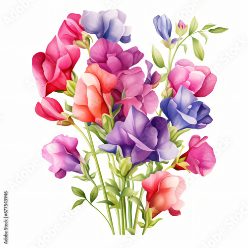 Sweet Pea Flowers Clipart isolated on white background