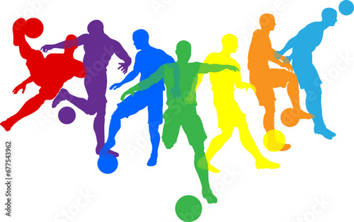 Silhouette soccer football player set. Active sports people healthy players fitness silhouettes concept.