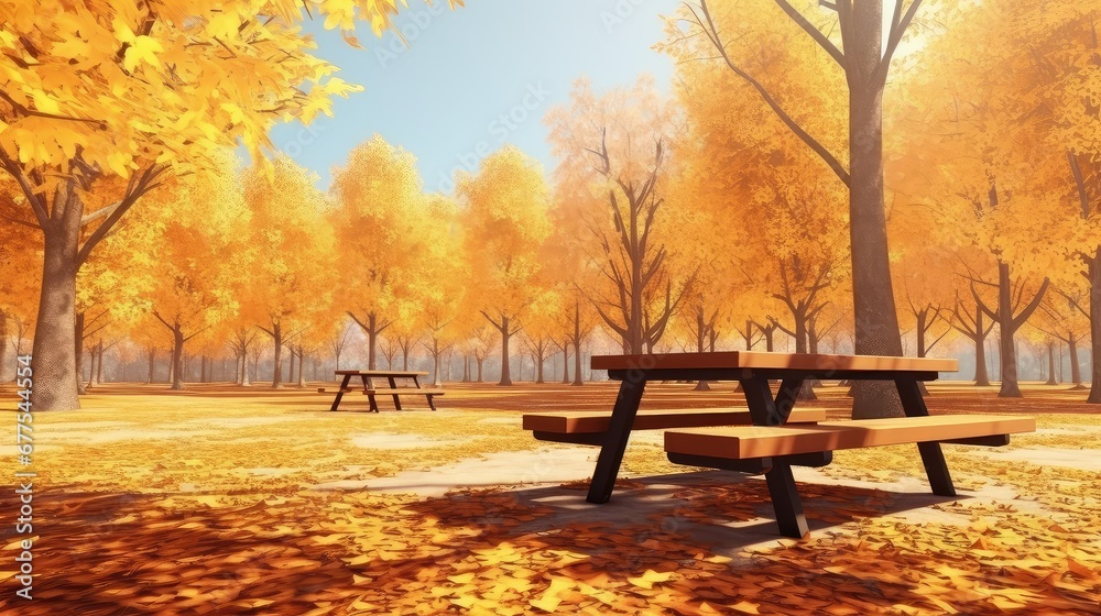 colorful park orange golden picnic illustration fall yellow, countryside scenic, forest beautiful colorful park orange golden picnic