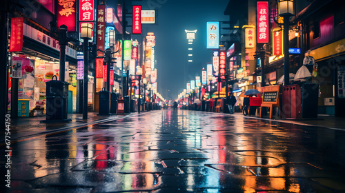 A bustling Tokyo street, with neon lights and skyscrapers as the background, during a vibrant night scene