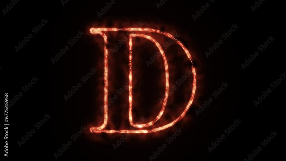 D Fire letter animation on a black background, D Fire letter. Burning alphabet. Real flames, Latter motion in black background 