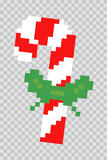 Candy cane. Christmas candy pixel art. Lollipop pixel icon.