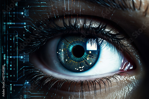 A biometric scanner in the process of analyzing and capturing the unique patterns of a human eye for identification photo