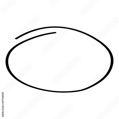 Oval circle drawn with a brush hand, doodle cartoon oval