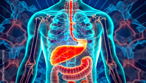 3D Visualization Illustration of Man's Pancreas Anatomy, 3D Exploration of the Pancreatic Anatomy in Man's Digestive System, Generative AI photo
