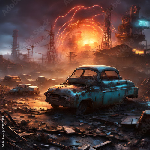 Atompunk destroyed retrofuturistic city