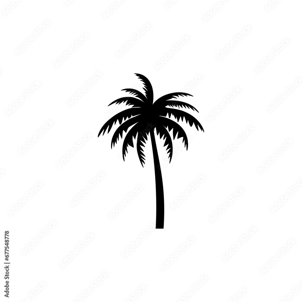Obraz premium Palm tree silhouette coconut icon isolated on white background