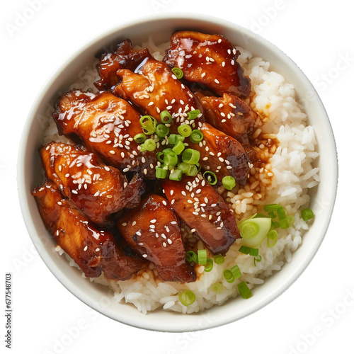 Teriyaki, rice, top view, transparent background, isolated image, generative AI