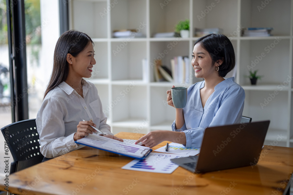Two business worker consult and plan together. Brainstorm, share, and discuss business project ideas. Two business worker consult and plan together. Brainstorm, share, and discuss business project ideas.