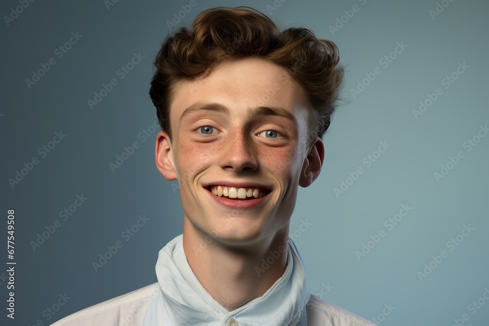 Fototapeta premium portrait of a young boy with a smile on a light background. People concept.