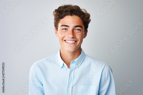 portrait of a young boy with a smile on a light background. People concept. photo