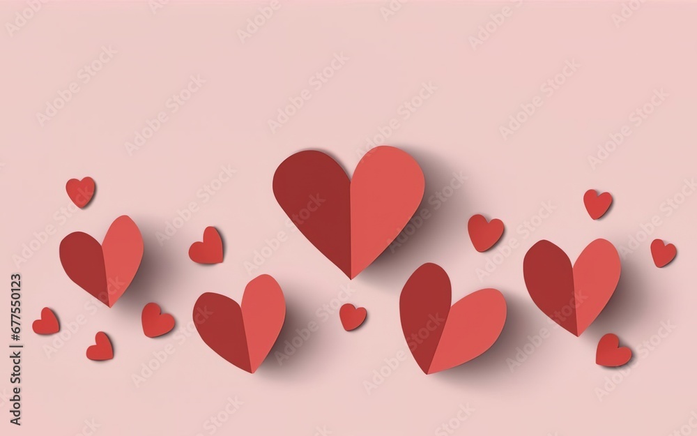 Valentine's Day on February 14th pink background crafted paper hearts copy space