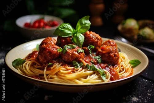 Italian Comfort on a Plate: Spaghetti with Tomato Sauce and Meatballs, a Classic Dish Brimming with Savory Satisfaction