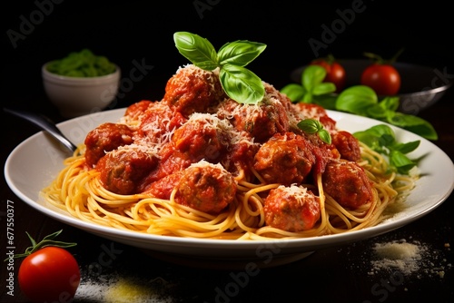 Italian Comfort on a Plate: Spaghetti with Tomato Sauce and Meatballs, a Classic Dish Brimming with Savory Satisfaction