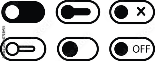Black Off toggle switch buttons Icons Set. Switch toggle button Off Elements. Close and Inactive vectors. Material design switch buttons isolated on transparent background. Setting control toggle desi