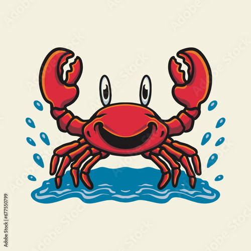 Red Crab Character Mascot Logo Design Vector Illustration
