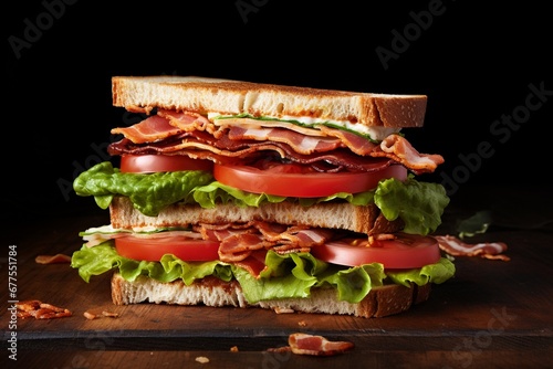 Stacked Delight: Turkey BLT Sandwiches Piled High on a Clean White Background, a Tempting Tower of Savory Goodness