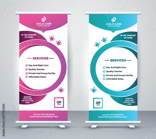 Child Care roll up banner template.