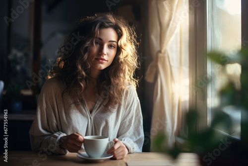 Woman Enjoying Cup Of Coffee In Cozy House