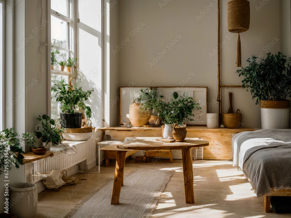 Captivating Homeliness small beloved Living place. walls is white color. natural light. Be mindful of the shapes of all items