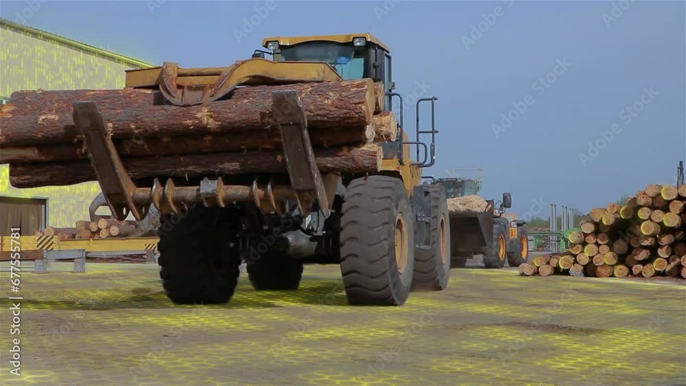 Modern technology at the sawmill. Modern sawmill yard. The concept of a ...