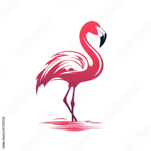 Simple graphic logo of pink flamingo on white background.