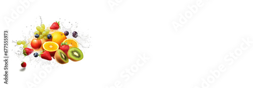 Banner of fruits water splashing for healthy food concept on white background,with copy space.
