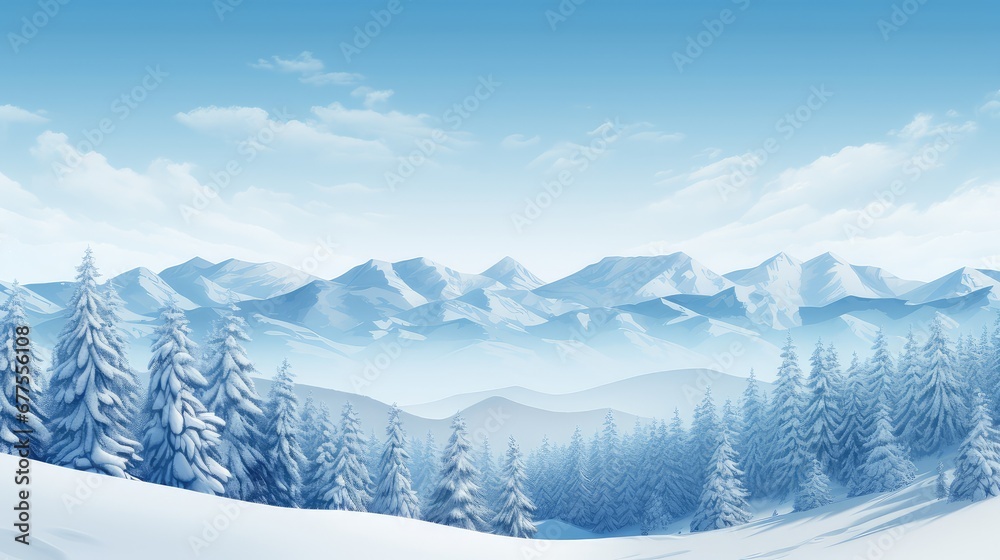 landscape snow view pine pine illustration winter tree, travel background, sky beautiful landscape snow view pine pine