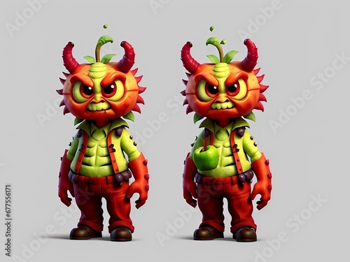 3D Animation Style Cute character apple demon Design